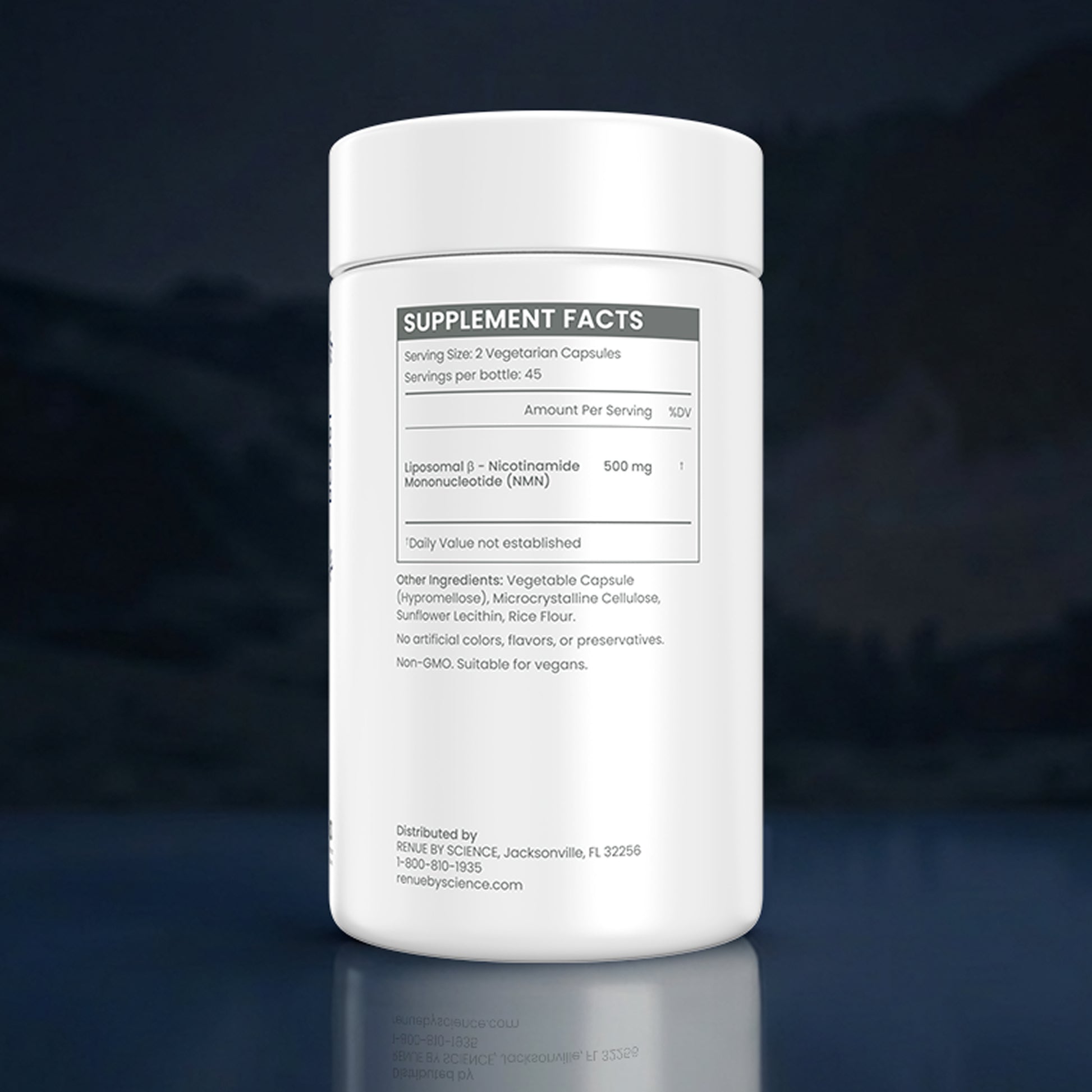 Supplement container with label on a dark background