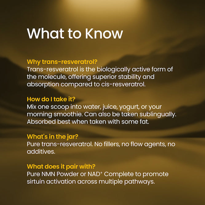 Text information about trans-resveratrol on a dark background